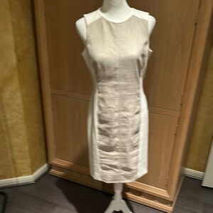 Elegant Tan Line and Cream Sleeveless Dress